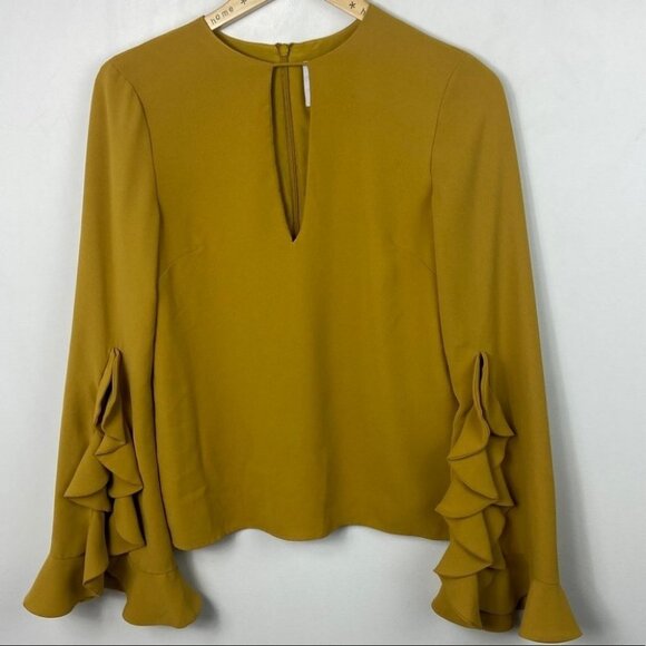 Revolve C/MEO Long Bell Sleeve Mustard Yellow Top Size XS Gossamer Blouse Boho - Picture 12 of 12